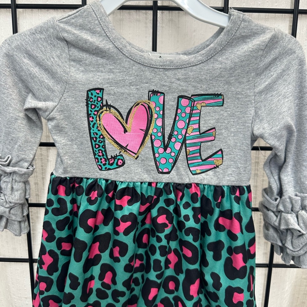 Girls' Gray and Green Love Dress